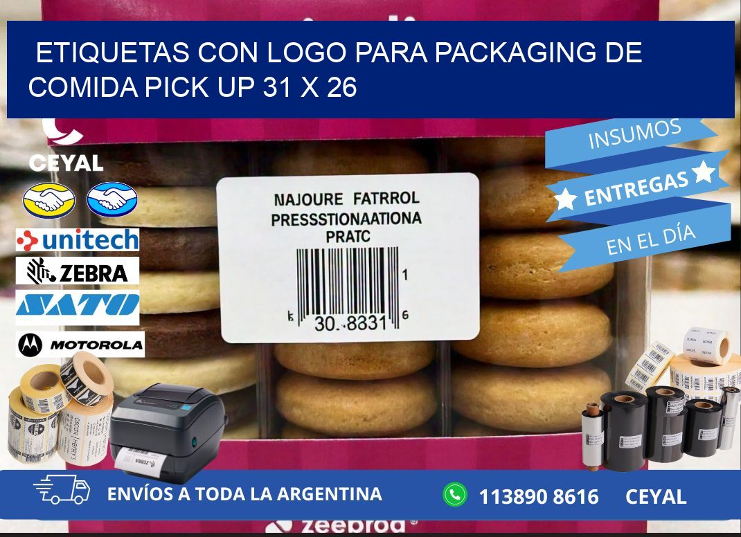 Etiquetas con logo para packaging de comida pick up 31 x 26