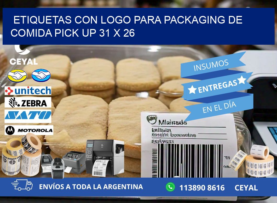 Etiquetas con logo para packaging de comida pick up 31 x 26