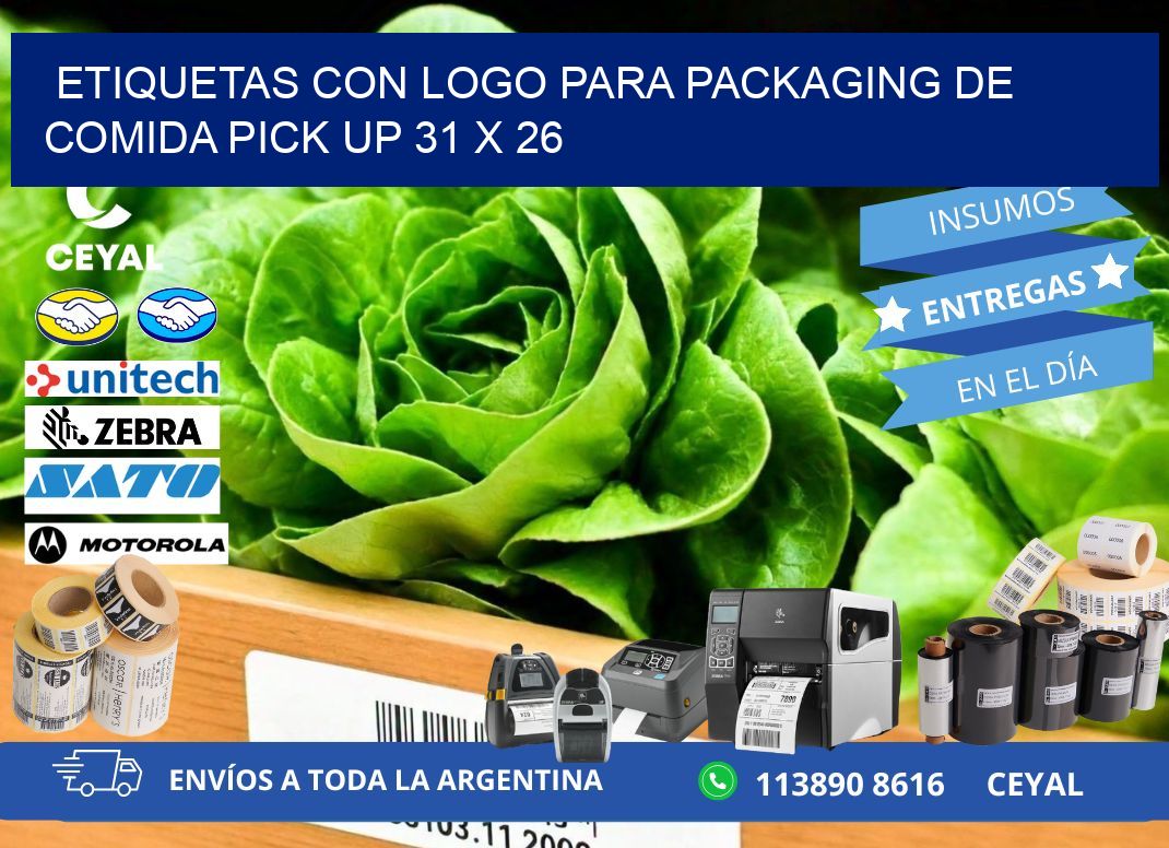 Etiquetas con logo para packaging de comida pick up 31 x 26