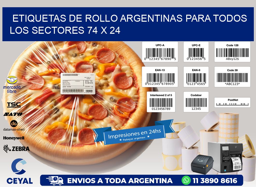 Etiquetas de Rollo Argentinas para Todos los Sectores 74 x 24