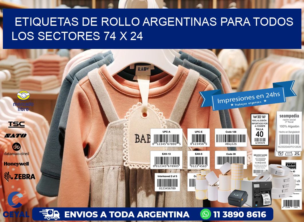 Etiquetas de Rollo Argentinas para Todos los Sectores 74 x 24