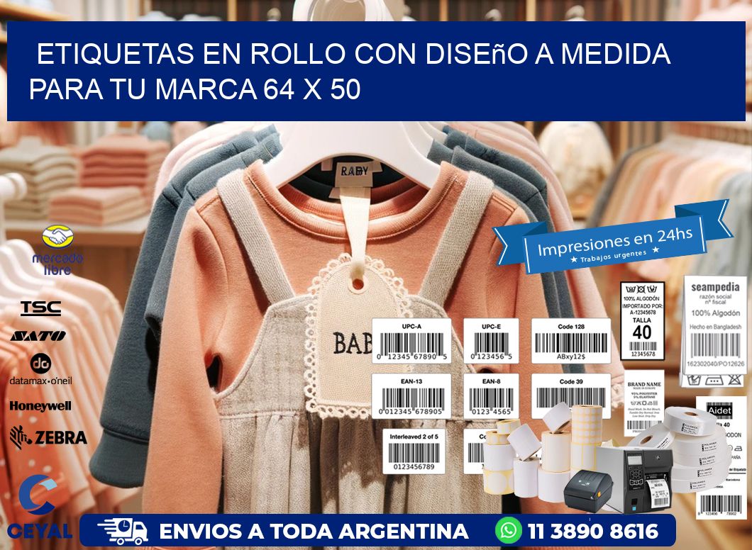 Etiquetas en Rollo con Diseño a Medida para tu Marca 64 x 50