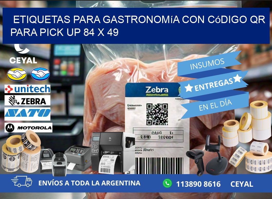 Etiquetas para gastronomía con código QR para pick up 84 x 49