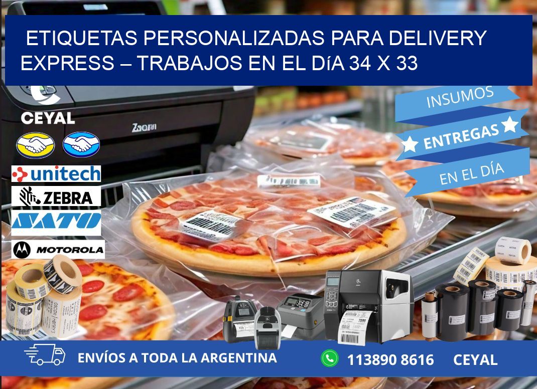 Etiquetas personalizadas para delivery express – Trabajos en el día 34 x 33