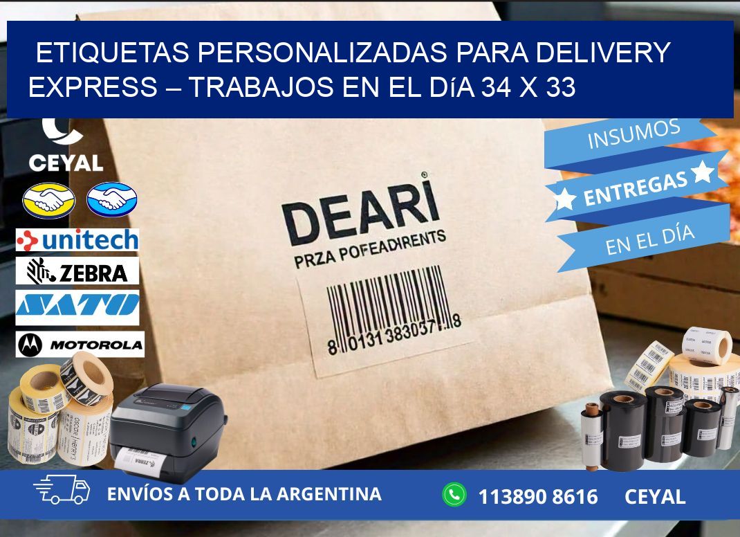 Etiquetas personalizadas para delivery express – Trabajos en el día 34 x 33