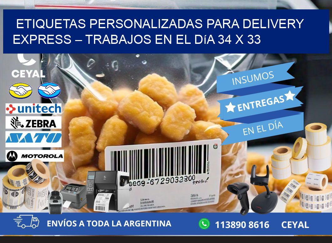 Etiquetas personalizadas para delivery express – Trabajos en el día 34 x 33