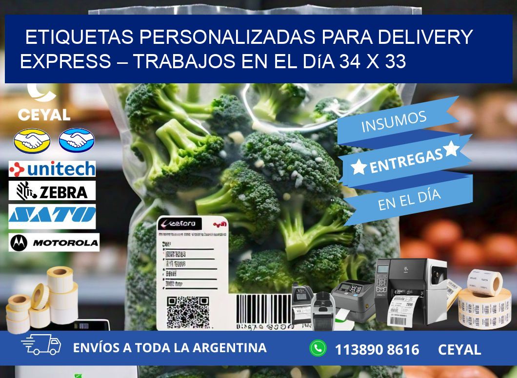 Etiquetas personalizadas para delivery express – Trabajos en el día 34 x 33