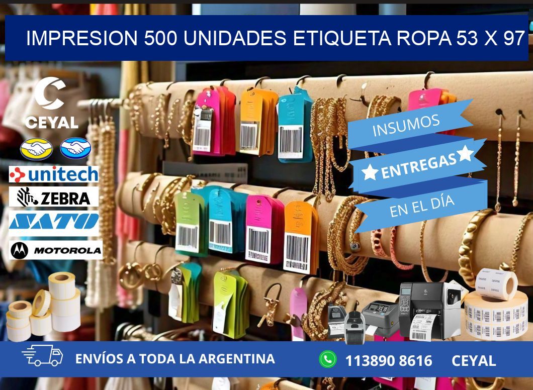 IMPRESION 500 UNIDADES ETIQUETA ROPA 53 x 97