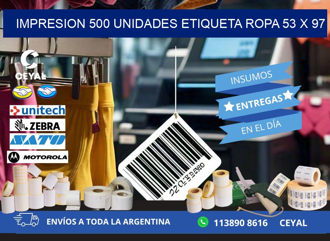 IMPRESION 500 UNIDADES ETIQUETA ROPA 53 x 97