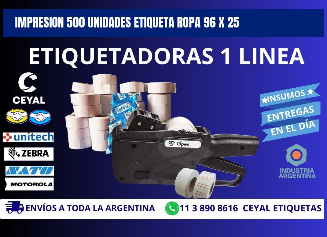 IMPRESION 500 UNIDADES ETIQUETA ROPA 96 x 25