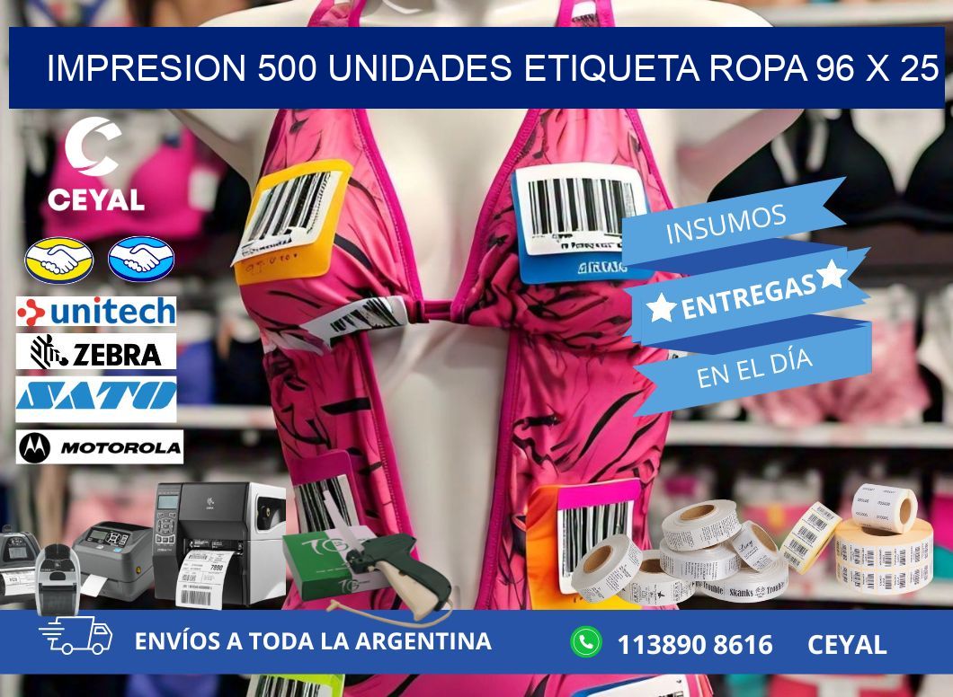 IMPRESION 500 UNIDADES ETIQUETA ROPA 96 x 25