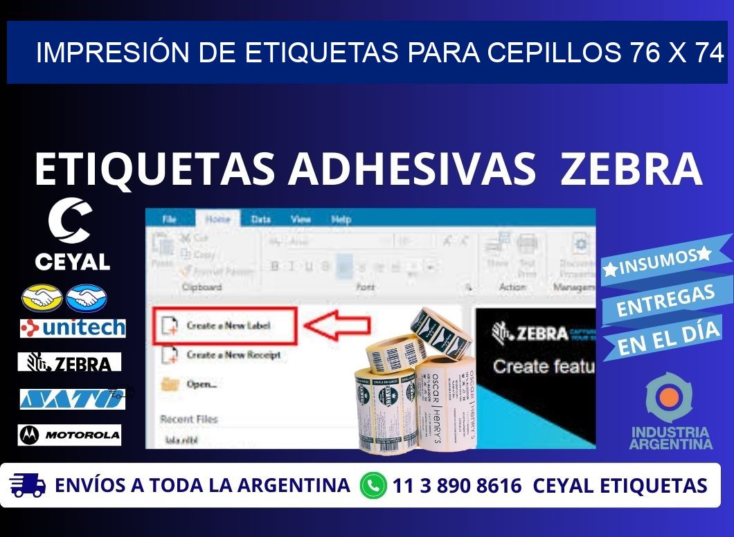 IMPRESIÓN DE ETIQUETAS PARA CEPILLOS 76 x 74