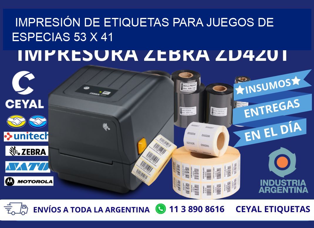 IMPRESIÓN DE ETIQUETAS PARA JUEGOS DE ESPECIAS 53 x 41