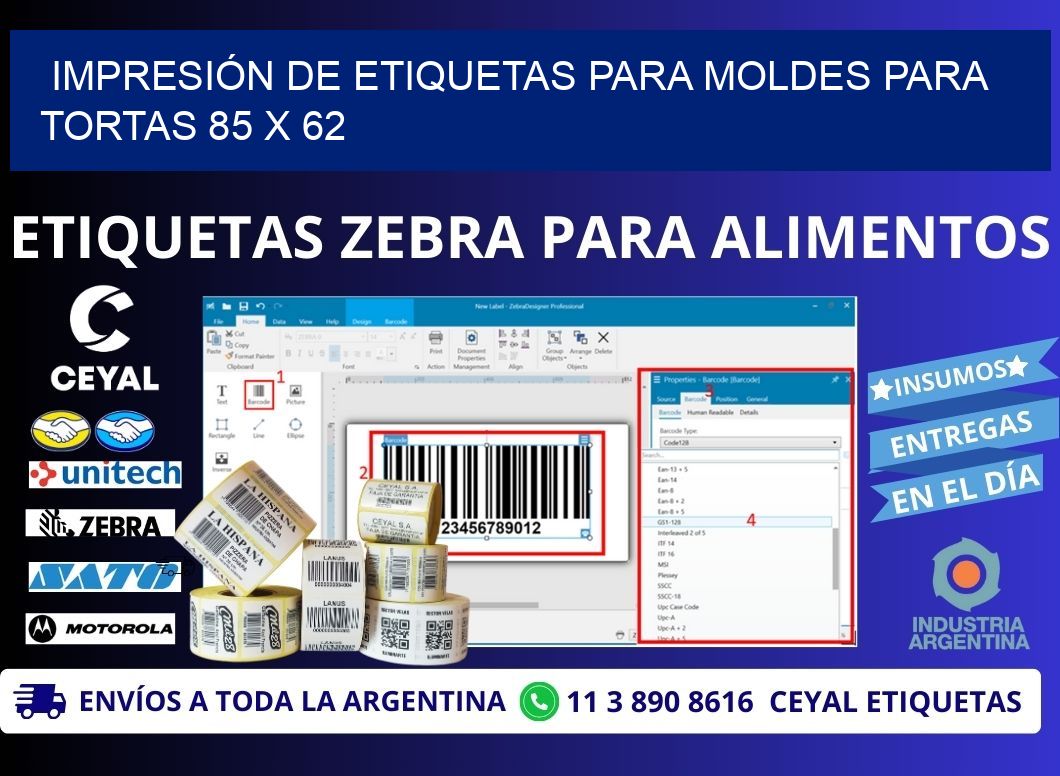 IMPRESIÓN DE ETIQUETAS PARA MOLDES PARA TORTAS 85 x 62