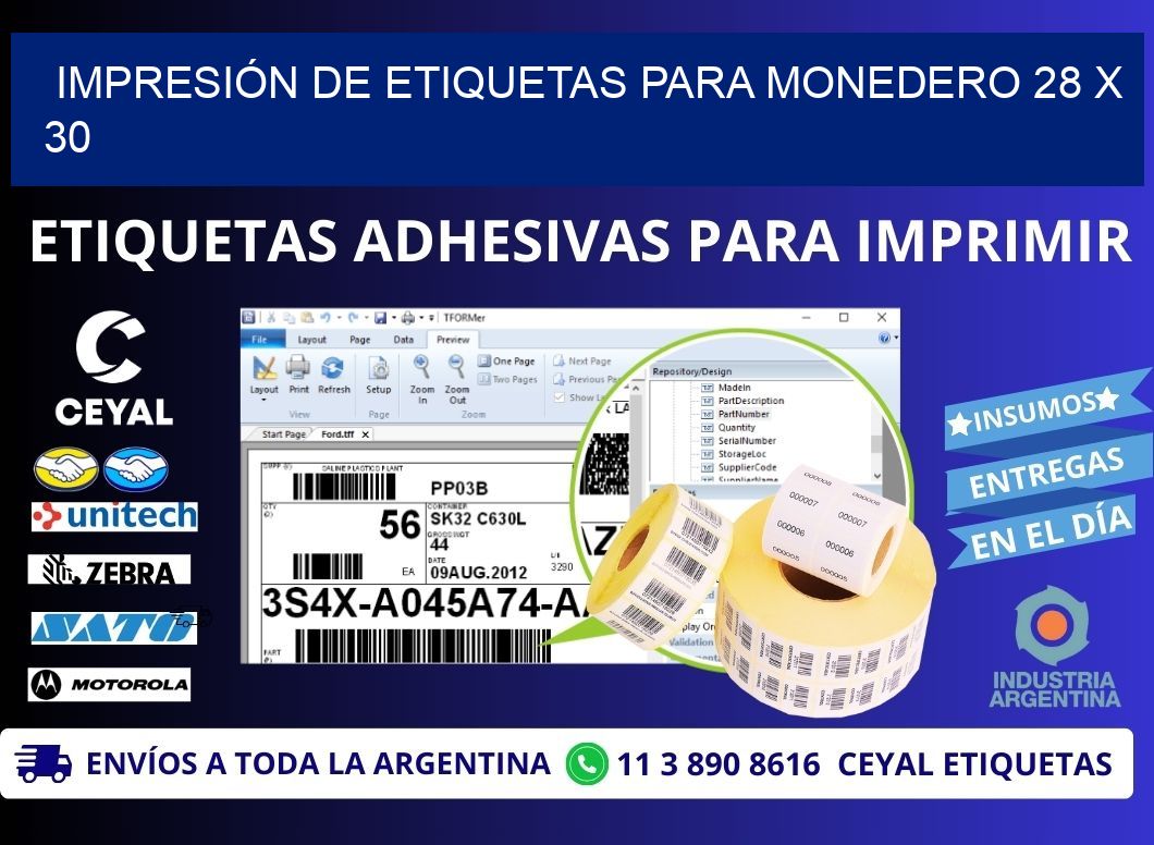 IMPRESIÓN DE ETIQUETAS PARA MONEDERO 28 x 30