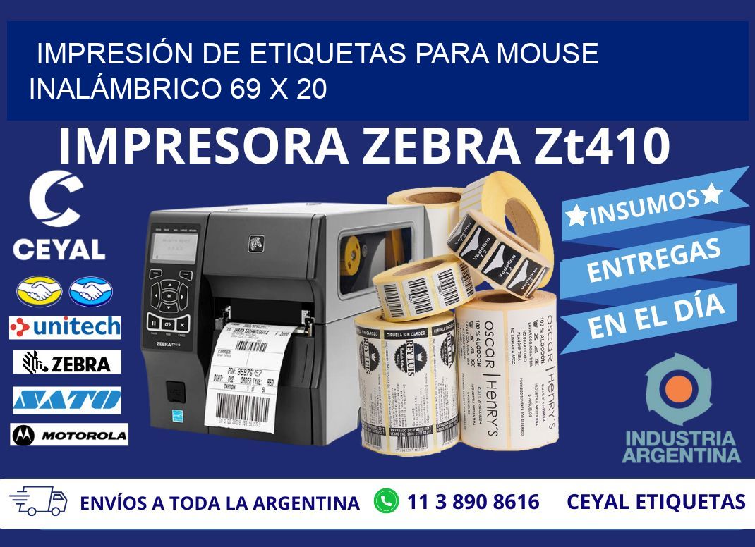 IMPRESIÓN DE ETIQUETAS PARA MOUSE INALÁMBRICO 69 x 20