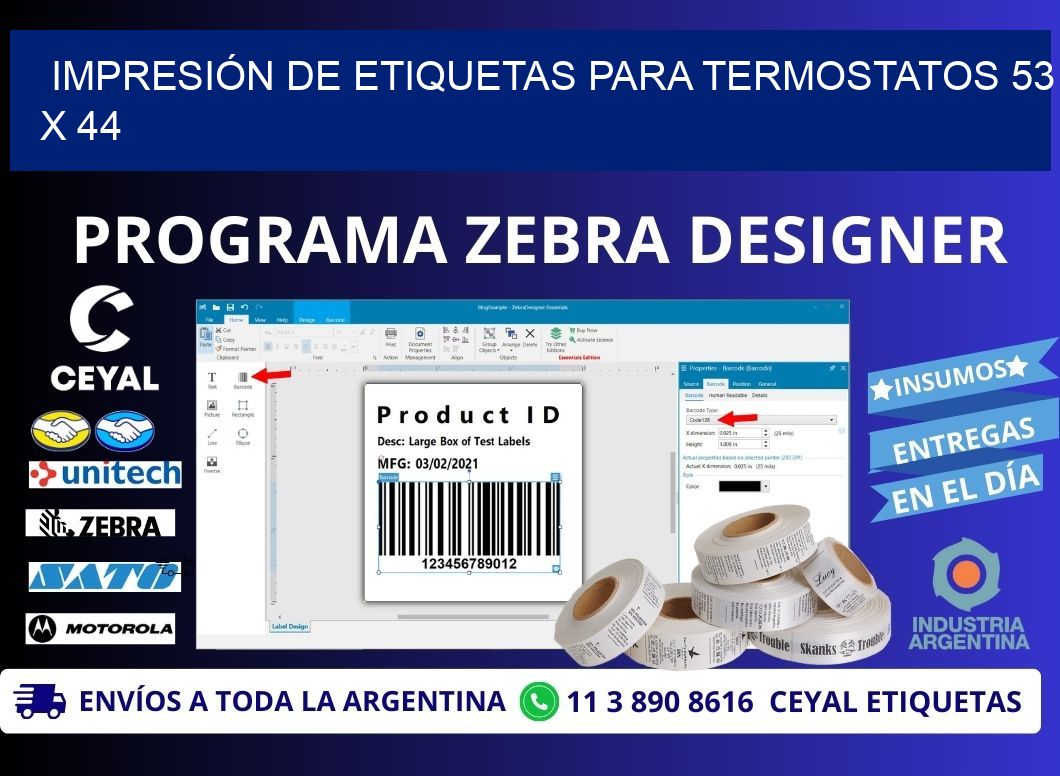 IMPRESIÓN DE ETIQUETAS PARA TERMOSTATOS 53 x 44