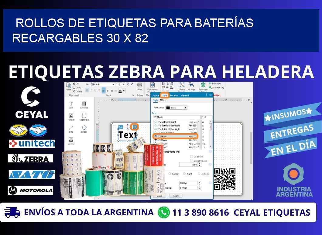 ROLLOS DE ETIQUETAS PARA BATERÍAS RECARGABLES 30 x 82