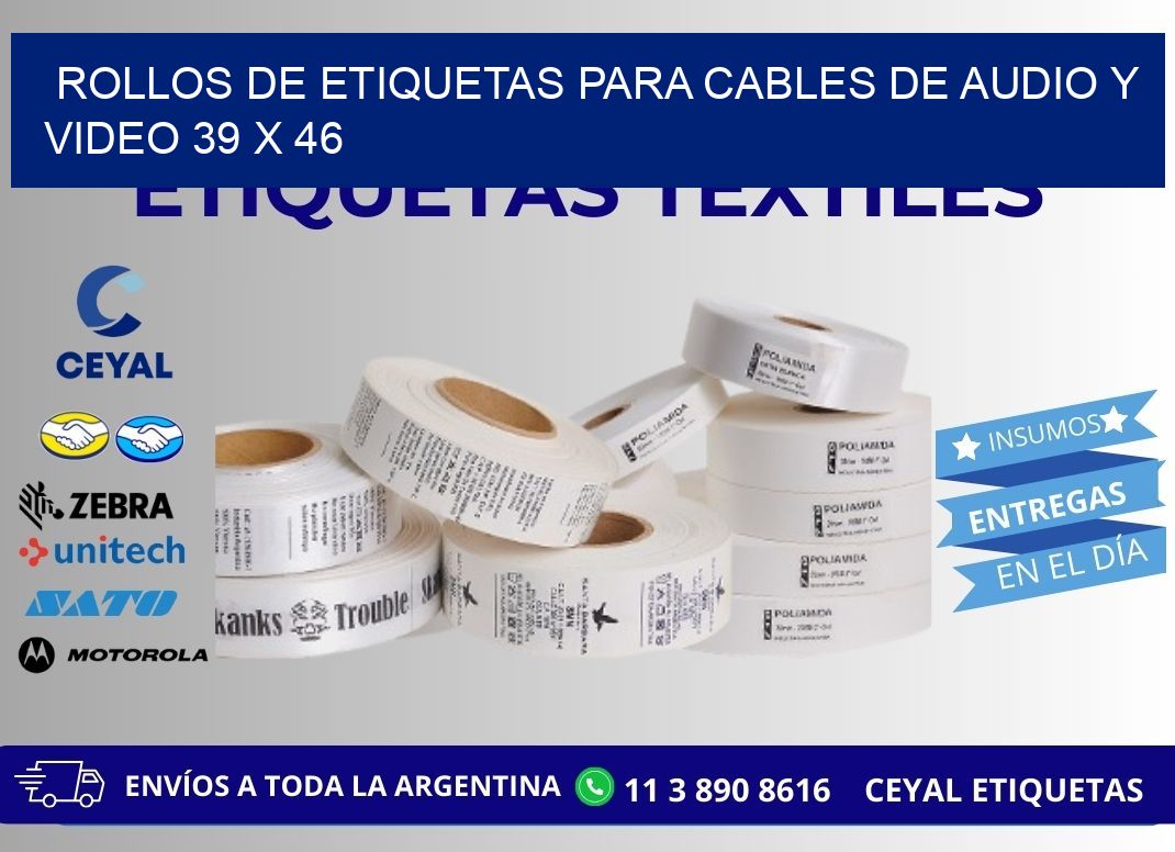 ROLLOS DE ETIQUETAS PARA CABLES DE AUDIO Y VIDEO 39 x 46