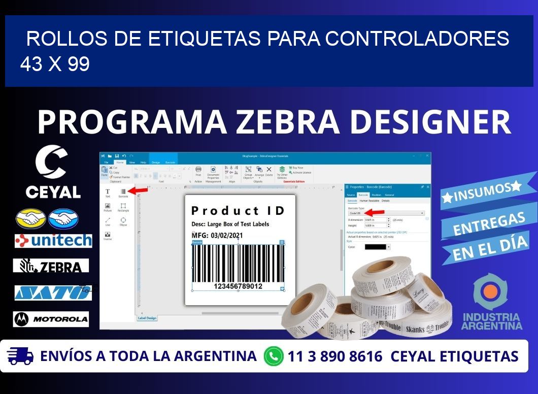 ROLLOS DE ETIQUETAS PARA CONTROLADORES 43 x 99
