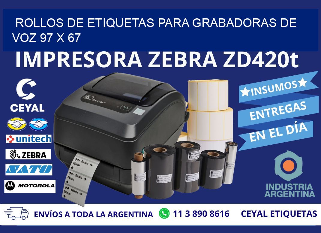 ROLLOS DE ETIQUETAS PARA GRABADORAS DE VOZ 97 x 67