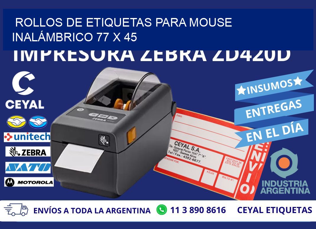 ROLLOS DE ETIQUETAS PARA MOUSE INALÁMBRICO 77 x 45