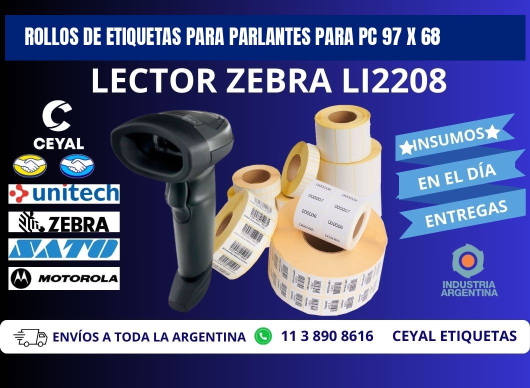 ROLLOS DE ETIQUETAS PARA PARLANTES PARA PC 97 x 68