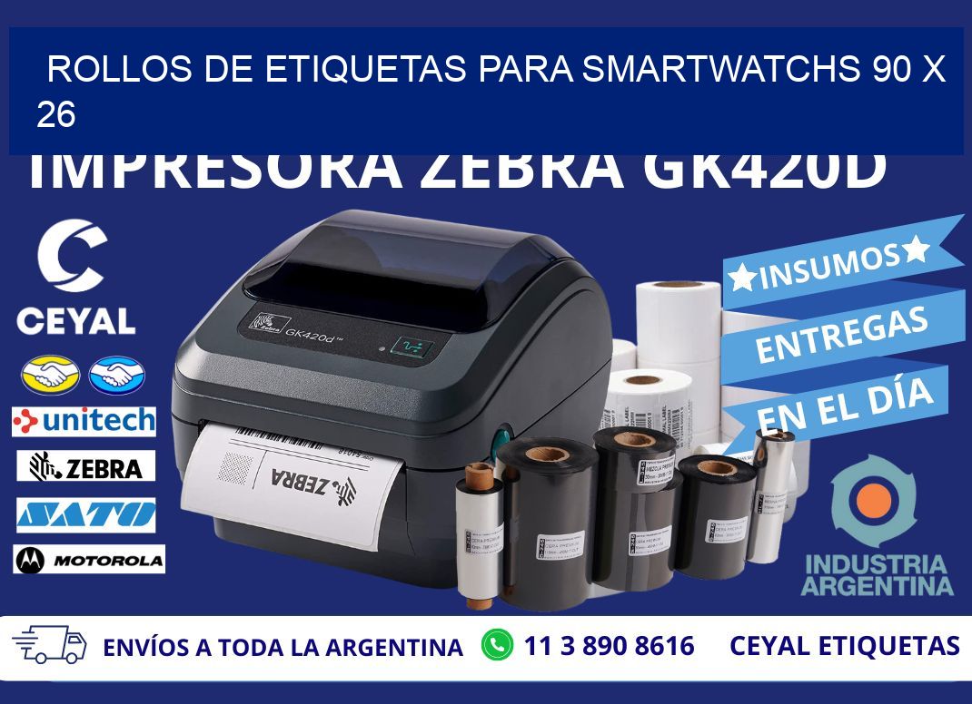 ROLLOS DE ETIQUETAS PARA SMARTWATCHS 90 x 26