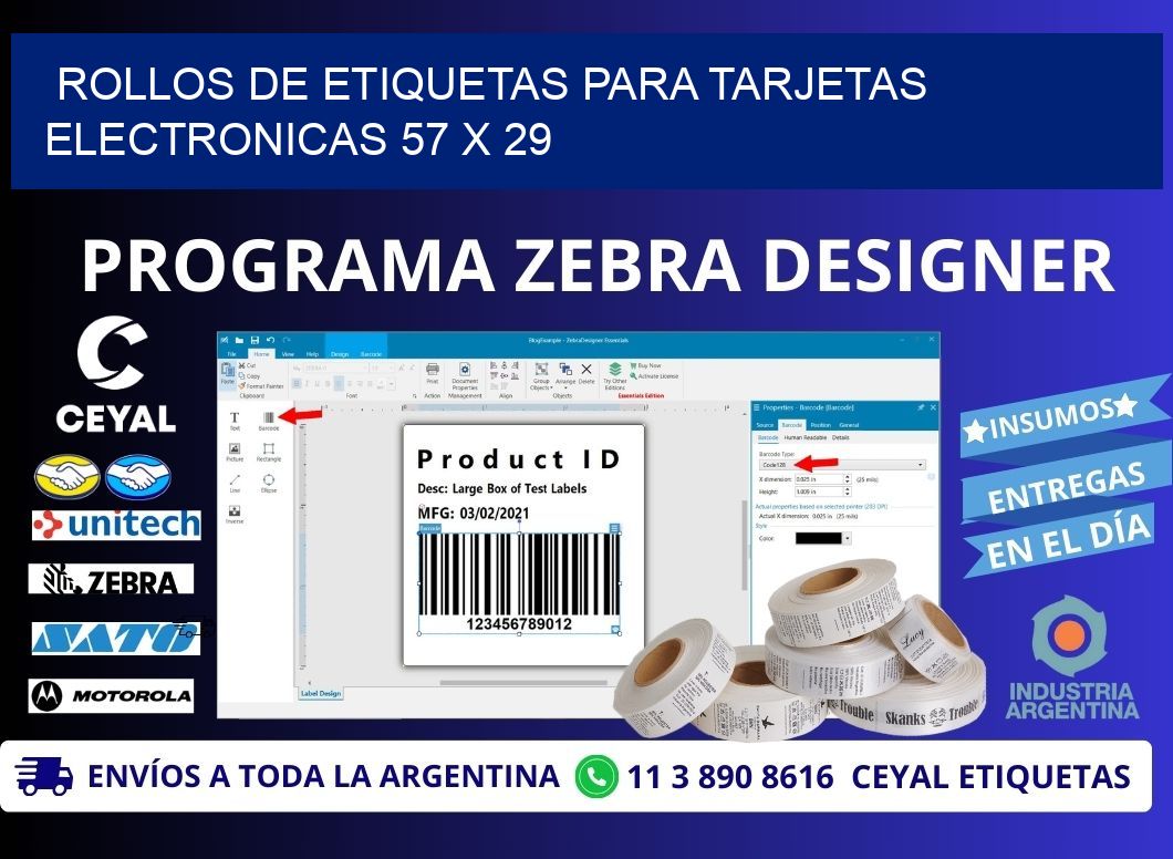 ROLLOS DE ETIQUETAS PARA TARJETAS ELECTRONICAS 57 x 29
