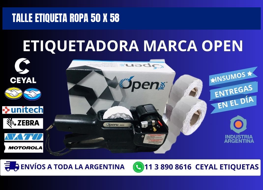TALLE ETIQUETA ROPA 50 x 58