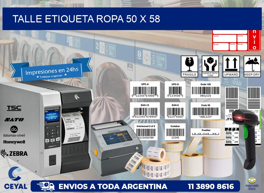 TALLE ETIQUETA ROPA 50 x 58