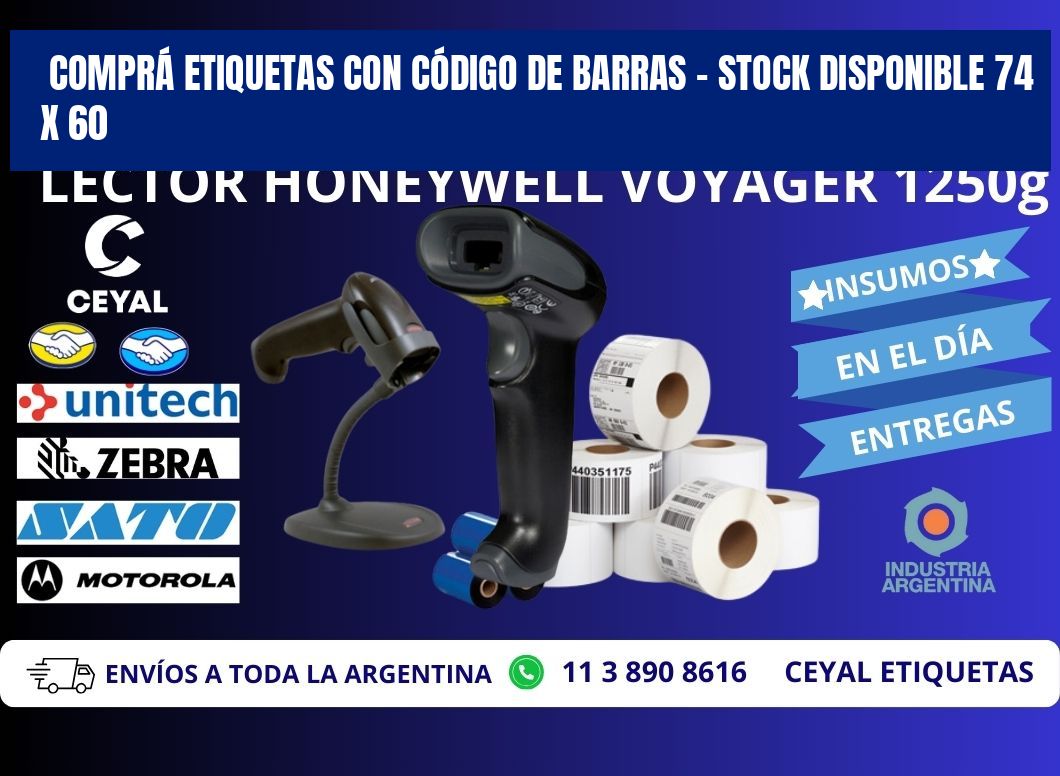 COMPRÁ ETIQUETAS CON CÓDIGO DE BARRAS – STOCK DISPONIBLE 74 x 60