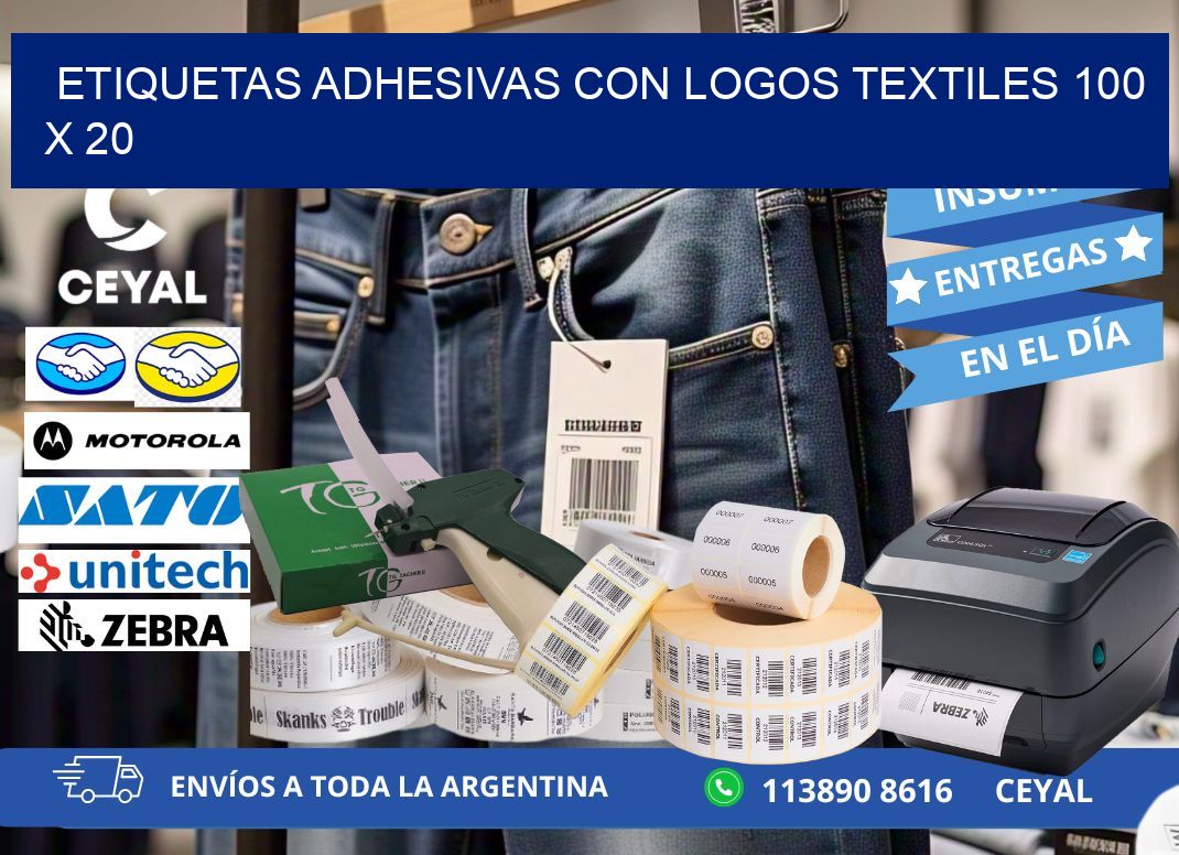 ETIQUETAS ADHESIVAS CON LOGOS TEXTILES 100 x 20