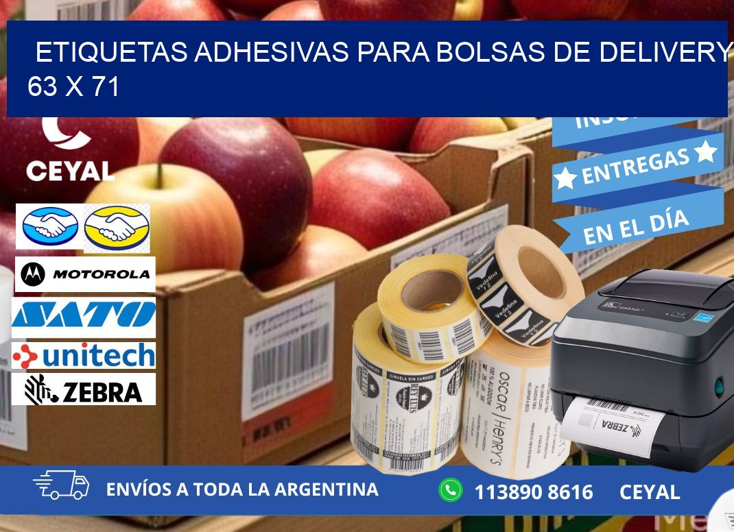 ETIQUETAS ADHESIVAS PARA BOLSAS DE DELIVERY 63 x 71