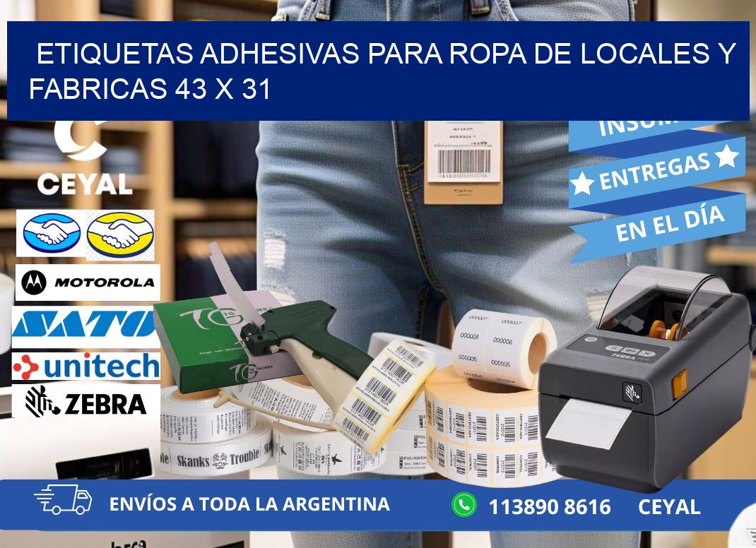 ETIQUETAS ADHESIVAS PARA ROPA DE LOCALES Y FABRICAS 43 x 31