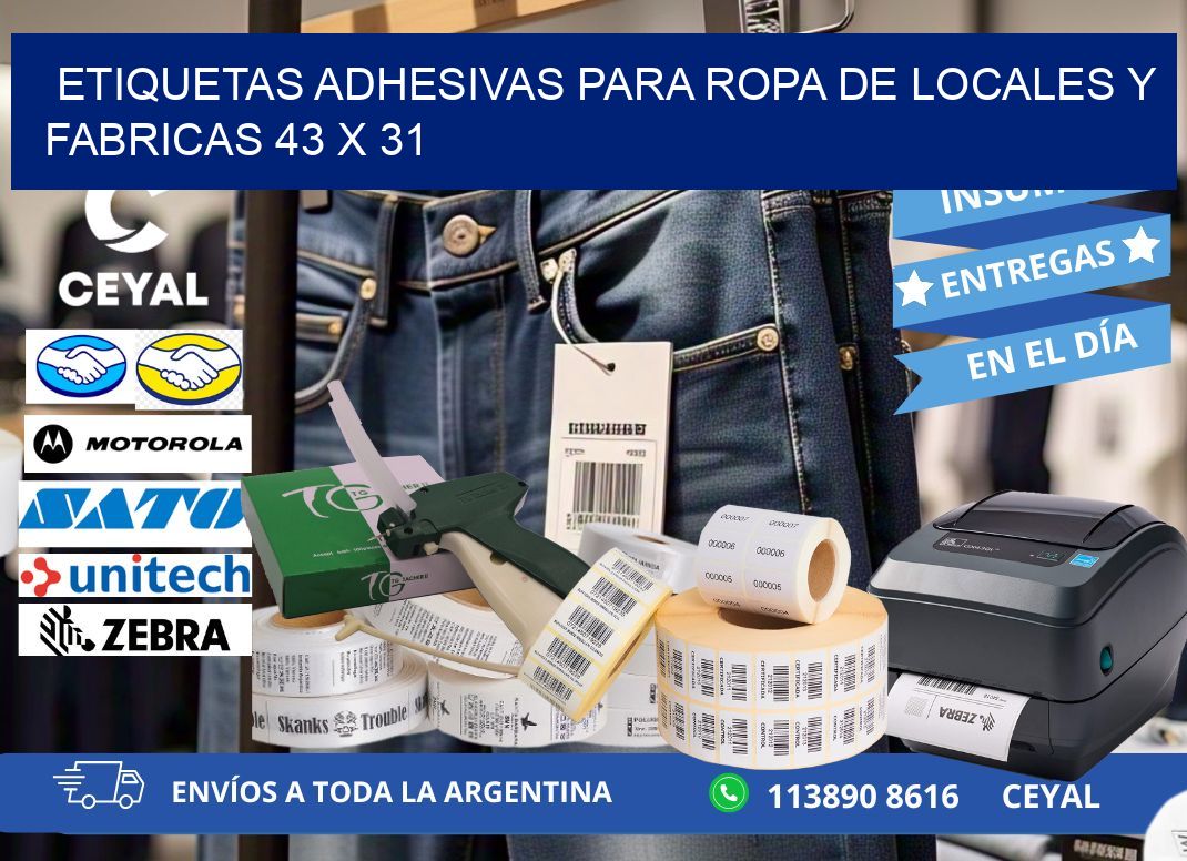 ETIQUETAS ADHESIVAS PARA ROPA DE LOCALES Y FABRICAS 43 x 31