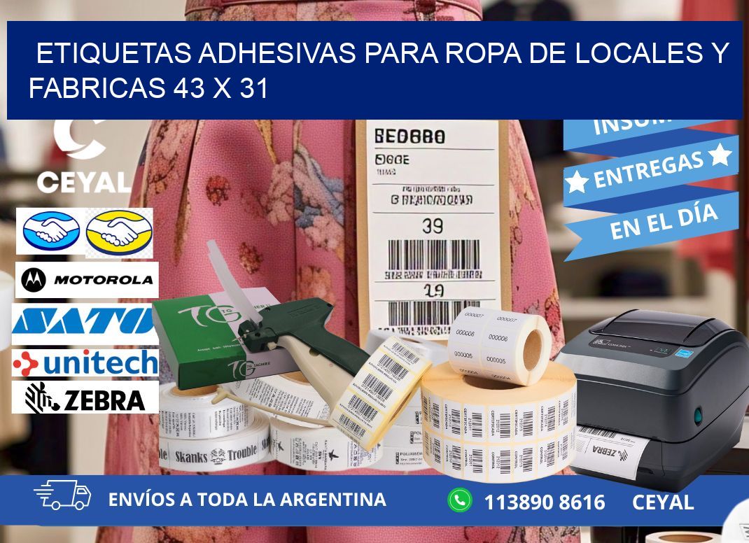 ETIQUETAS ADHESIVAS PARA ROPA DE LOCALES Y FABRICAS 43 x 31