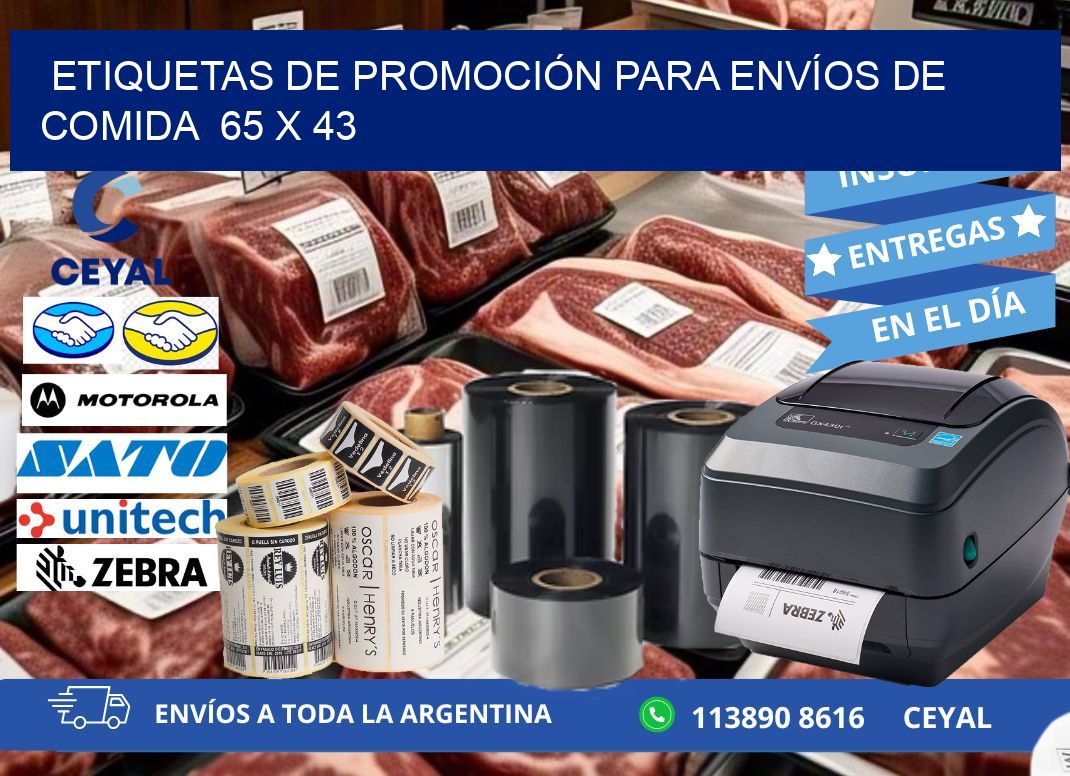 ETIQUETAS DE PROMOCIÓN PARA ENVÍOS DE COMIDA  65 x 43