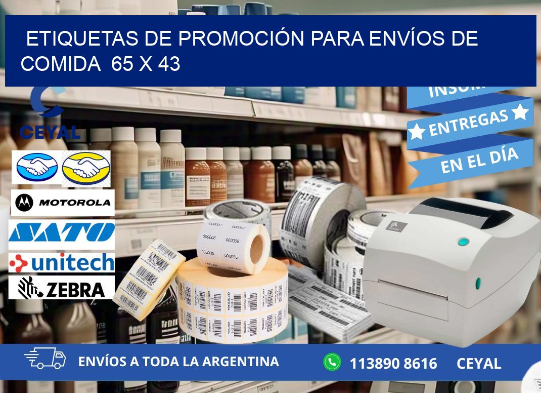 ETIQUETAS DE PROMOCIÓN PARA ENVÍOS DE COMIDA  65 x 43