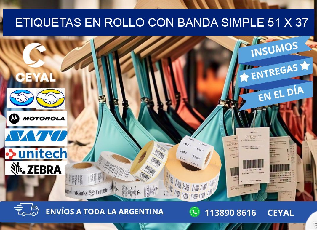 ETIQUETAS EN ROLLO CON BANDA SIMPLE 51 x 37