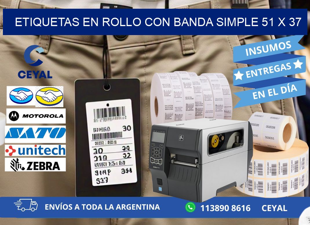 ETIQUETAS EN ROLLO CON BANDA SIMPLE 51 x 37