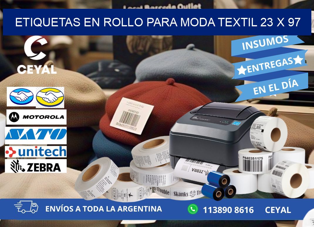 ETIQUETAS EN ROLLO PARA MODA TEXTIL 23 x 97