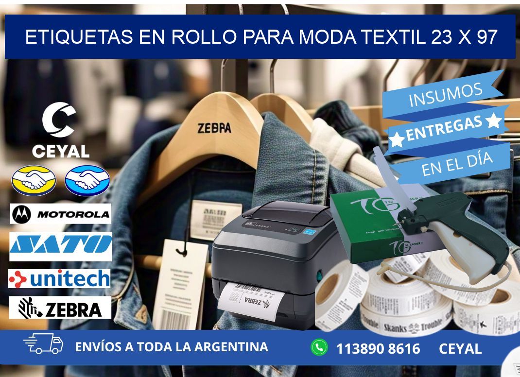 ETIQUETAS EN ROLLO PARA MODA TEXTIL 23 x 97