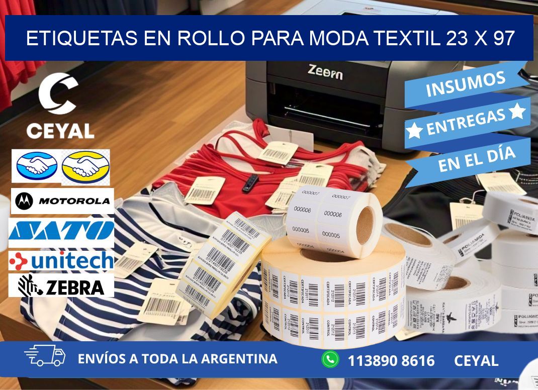 ETIQUETAS EN ROLLO PARA MODA TEXTIL 23 x 97