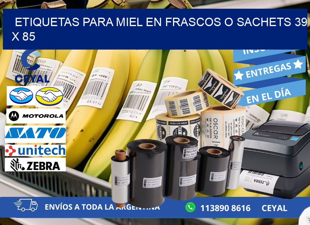 ETIQUETAS PARA MIEL EN FRASCOS O SACHETS 39 x 85