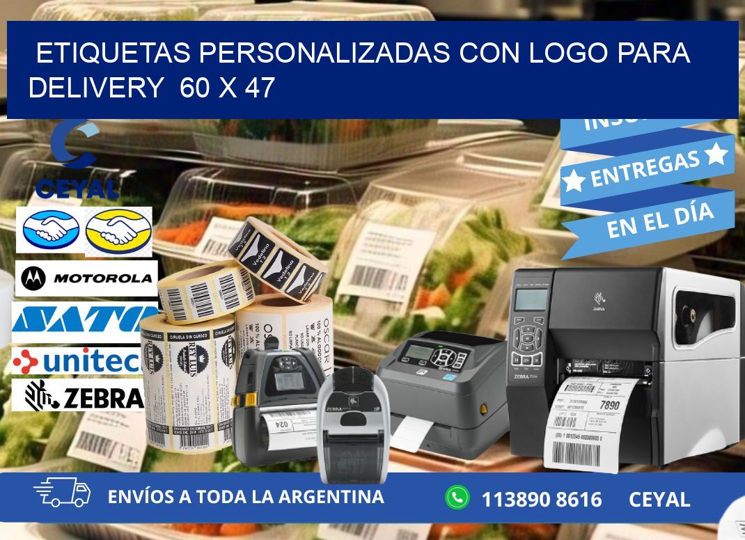 ETIQUETAS PERSONALIZADAS CON LOGO PARA DELIVERY  60 x 47