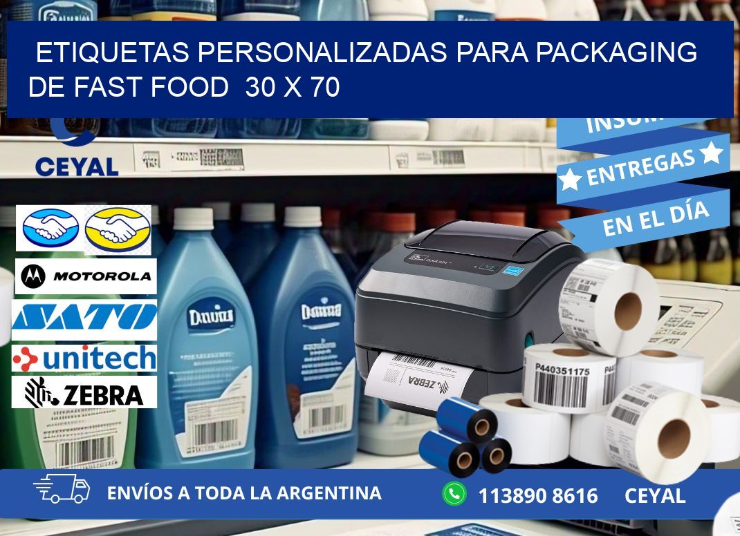 ETIQUETAS PERSONALIZADAS PARA PACKAGING DE FAST FOOD  30 x 70