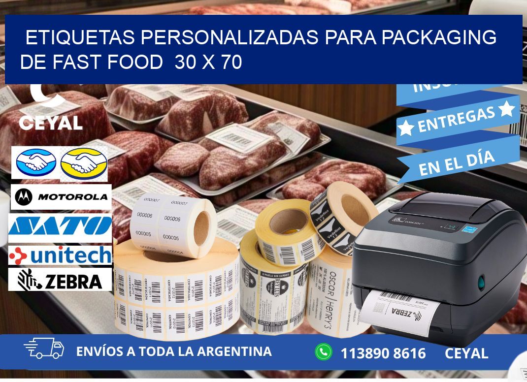 ETIQUETAS PERSONALIZADAS PARA PACKAGING DE FAST FOOD  30 x 70