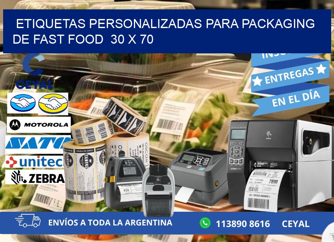 ETIQUETAS PERSONALIZADAS PARA PACKAGING DE FAST FOOD  30 x 70