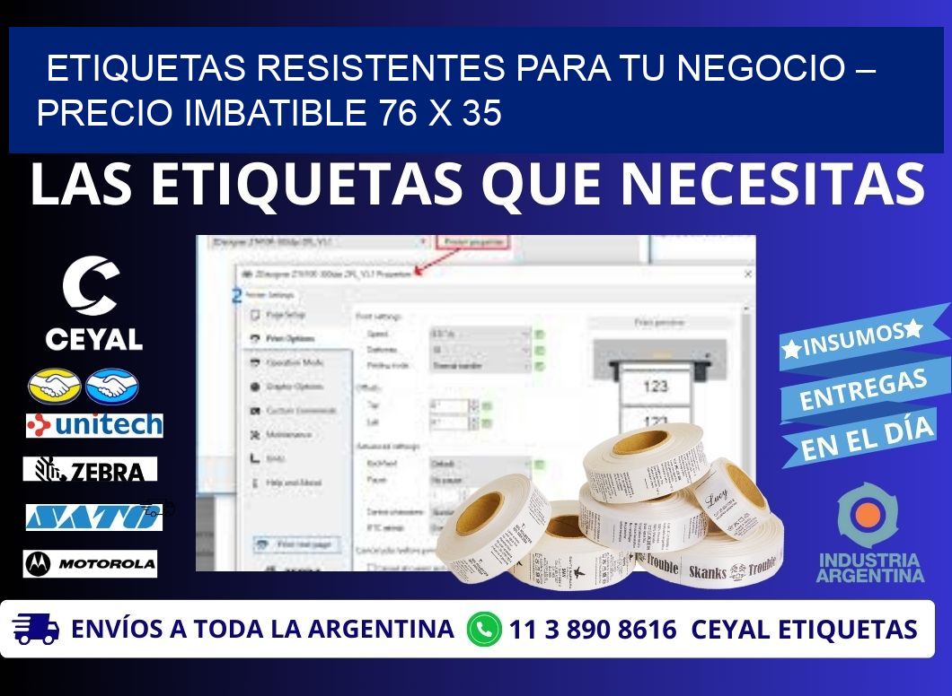 ETIQUETAS RESISTENTES PARA TU NEGOCIO – PRECIO IMBATIBLE 76 x 35